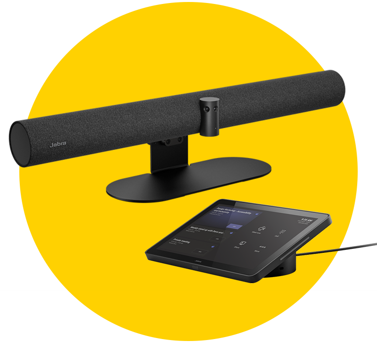 An image of a Jabra PanaCast 50 and PanaCast Control tablet.